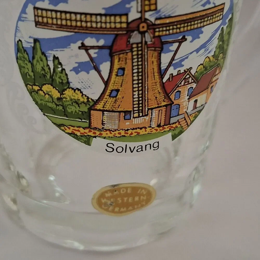 Rare Vtg Solvang California Windmill Souvenir Shot Glass Danish - Themed Gold